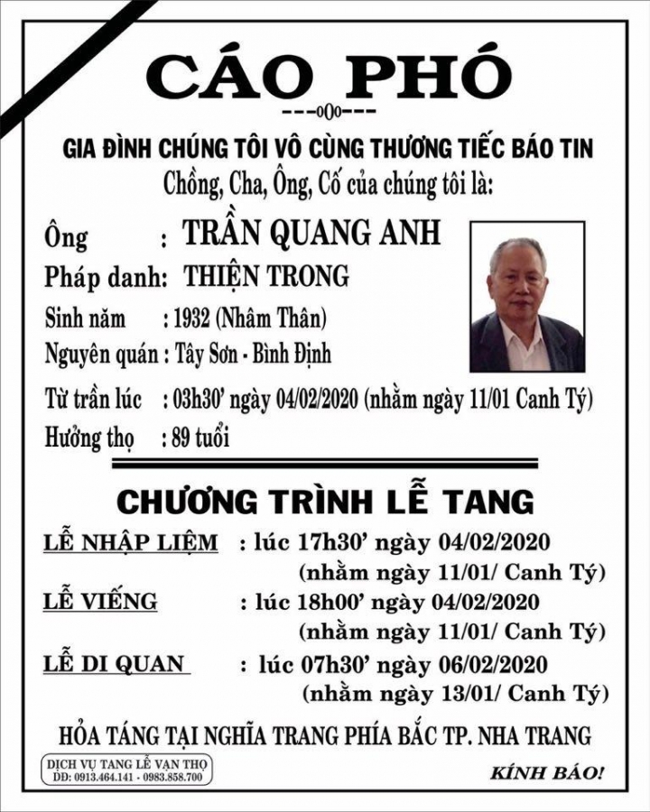 Thân phụ bạn Trần Quang Lạc